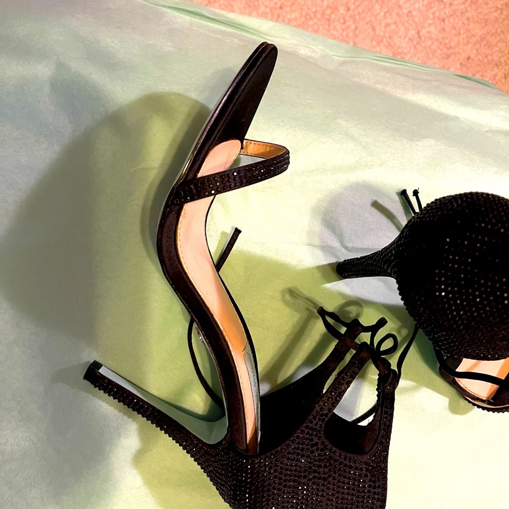 Black pebble finish ankle strap heels you lace on top
